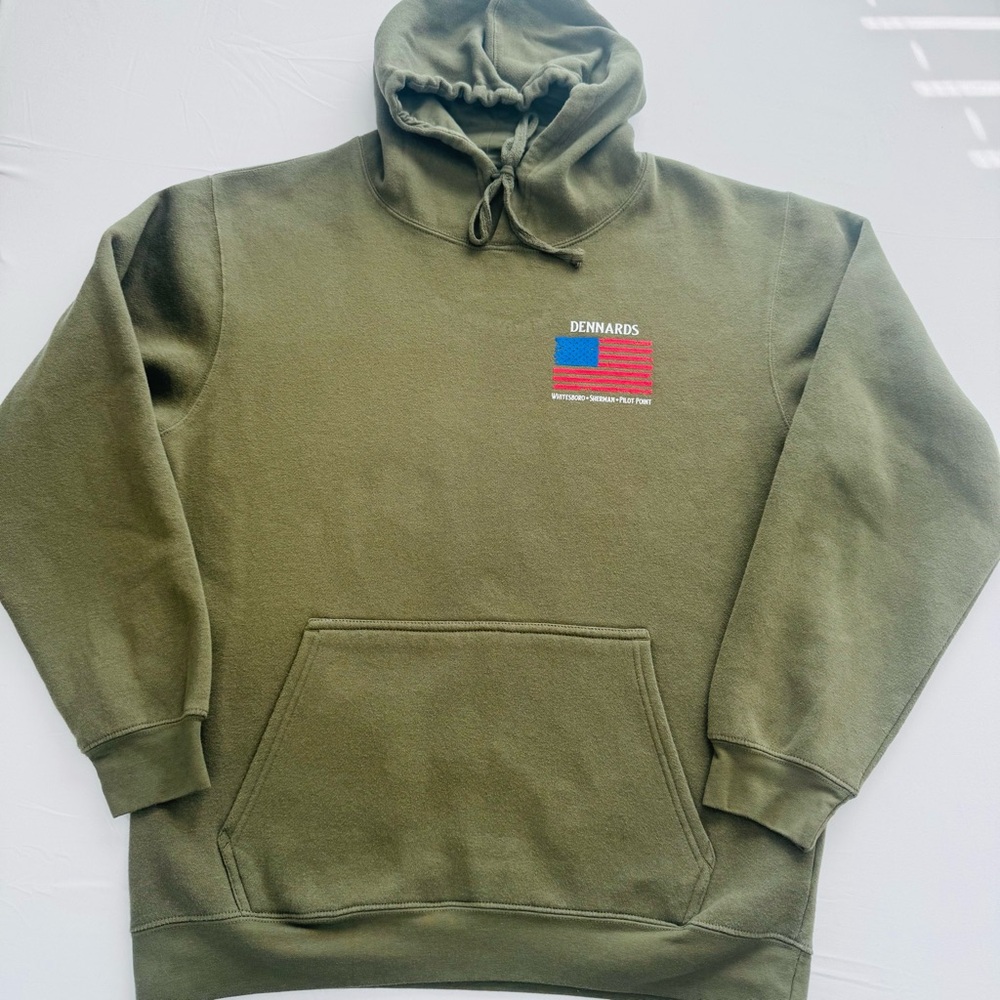 Live And Tell Apparel, Dennards Army Green Hoodie With Flag Logo, L, EUC